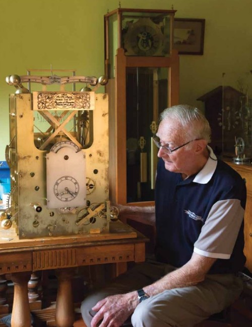 Norman Banham in his home workshop, 2021. He is working on his replica of H3. Image Amanda Crnkovic 