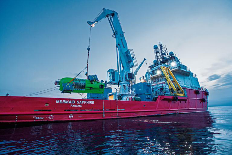 James Cameron surfaces after a successful dive to Challenger Deep. IMAGE: MARK THIESSEN/NATGEOCREATIVE.