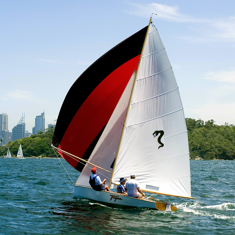 TAIPAN was a revolutionary craft in the 18 foot skiff sailing class designed and built by Bob Miller in Queensland in 1959. ANMM Collection 000000083. Image: Andrew Frolows/ANMM.