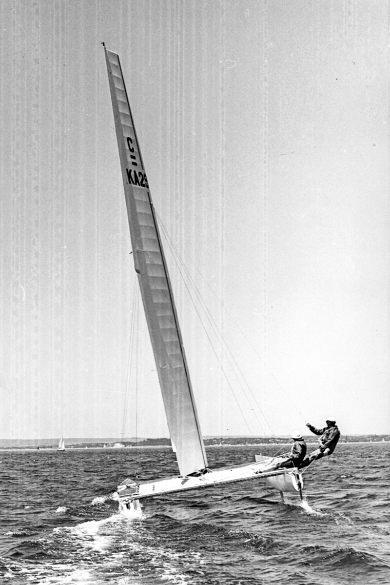 Stern view of Miss Nylex under sail, 1972. ANMM Collection ANMS0280[103], © Mary Martin.