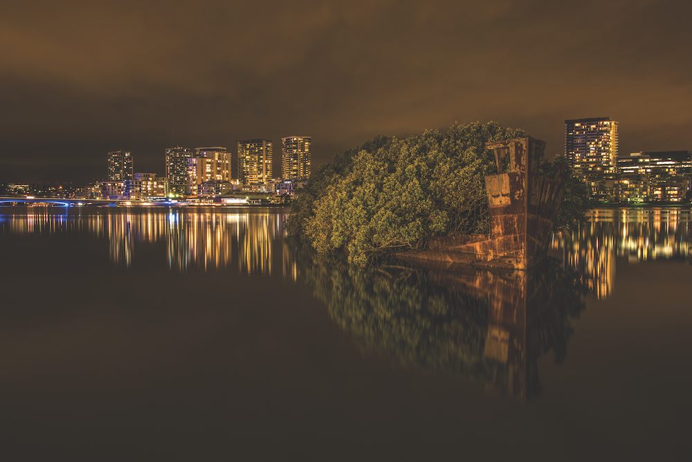 The collier Ayrfield is one of several wrecks still visible in Homebush Bay, which used to be a shipbreaking yard