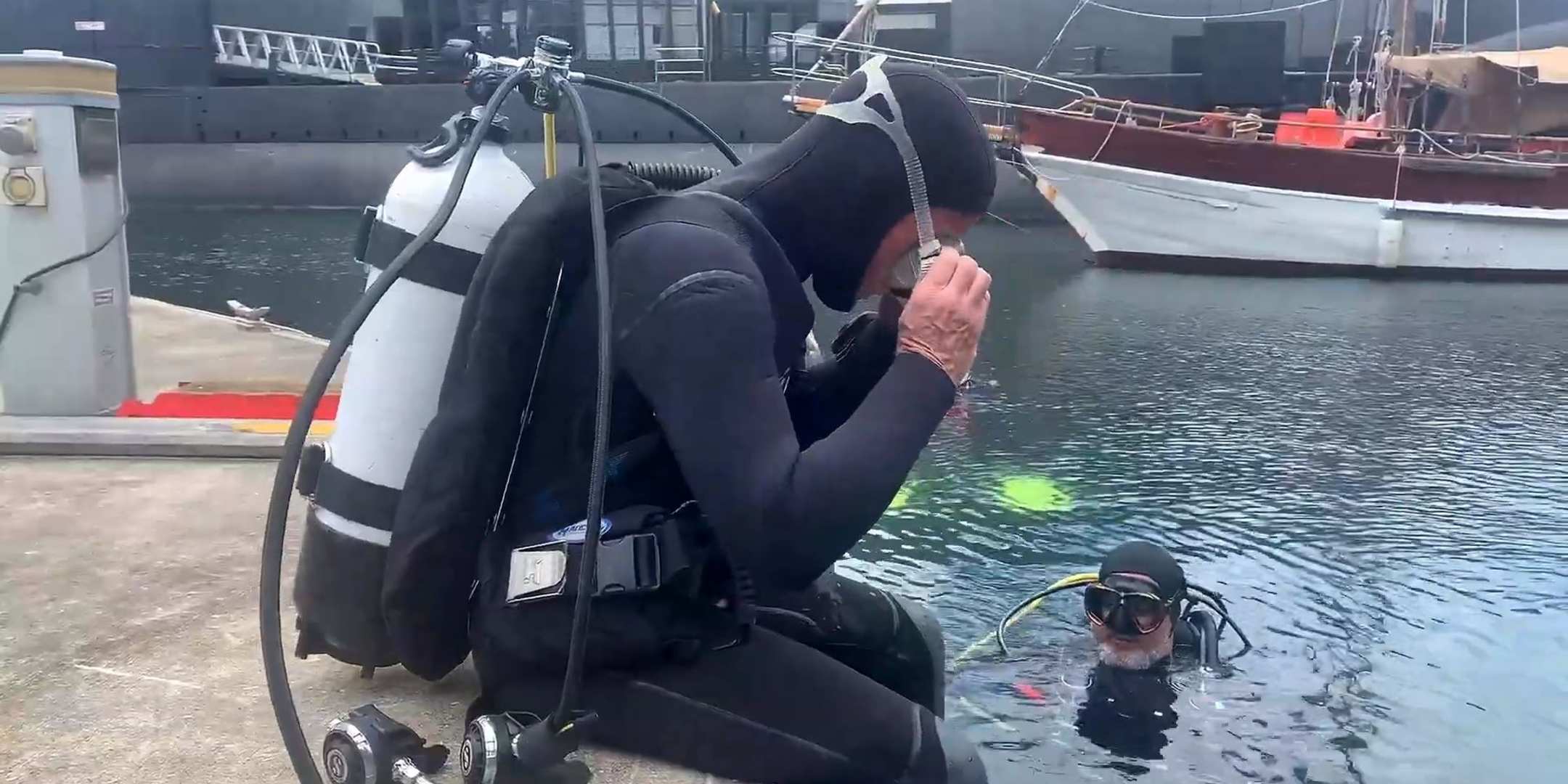 Kieran Hosty getting ready to dive for Clean Up Australia Day