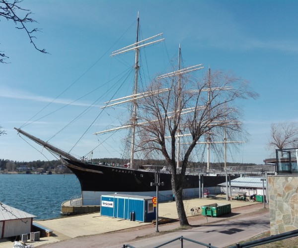 Tall ship sitting in dry dock