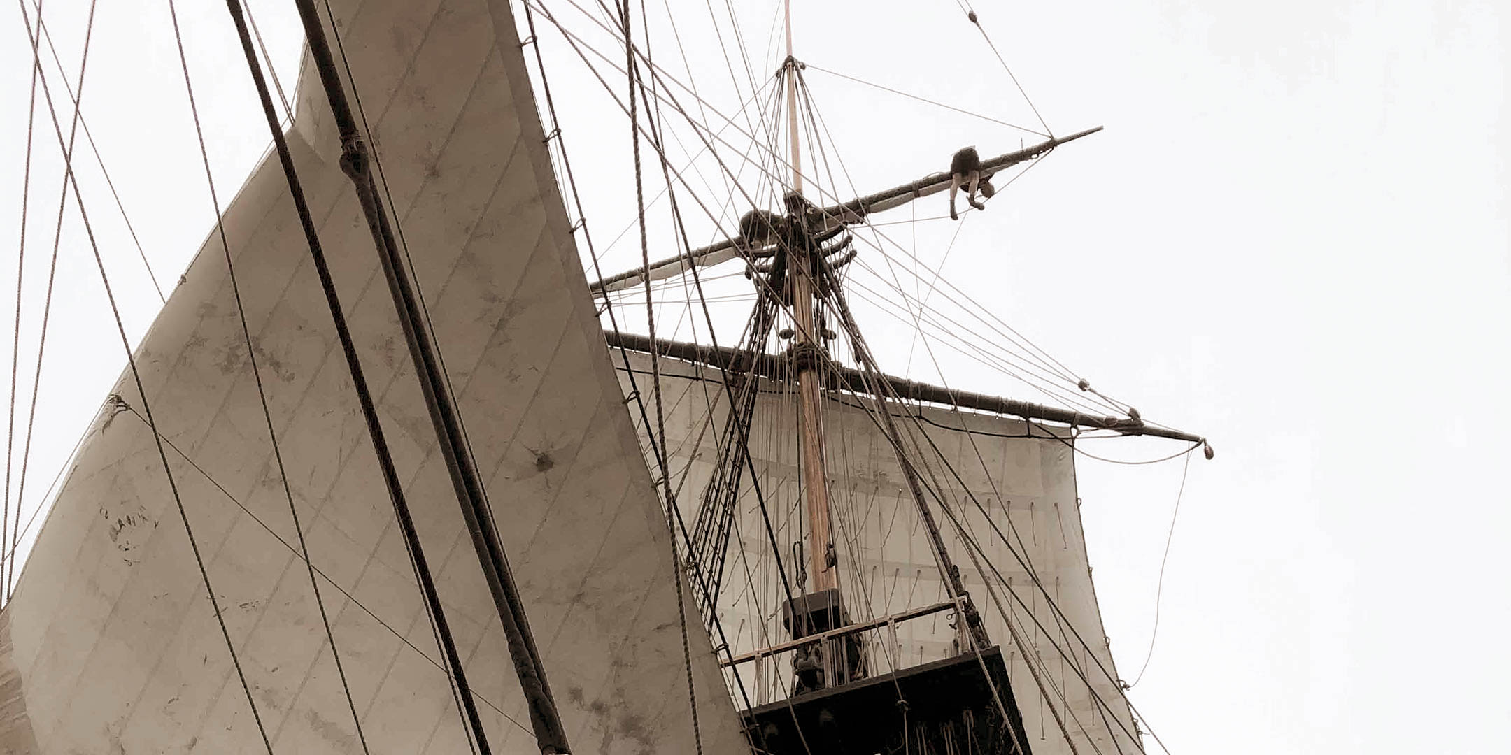 Setting the sails. Image: Bill Ellemor/Endeavour Crew for ANMM. 